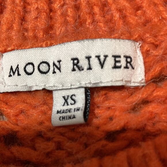 Moon River cropped orange oversized sweater loose crochet weave. Xs - Picture 4 of 7